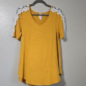 Yellow Lace Accent Women's Top